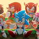 Sonic the Hedgehog in formal wear watching a concert with his friends.